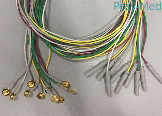 O EEG chapeado dourado dos elétrodos cabografa o material do cabo do comprimento TPU de 1.2m/de 1.5m