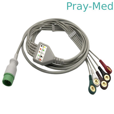 O cabo da ligação 6pin 5 ECG de Zoncare Hwatime 2.6mm com Leadwires agarra