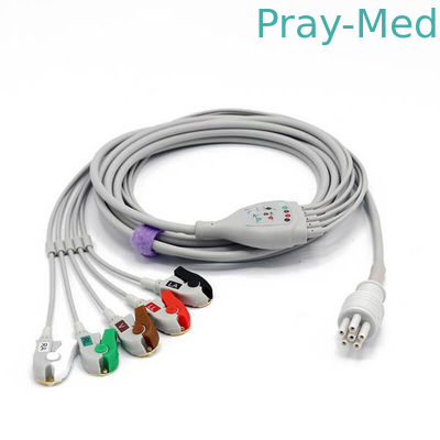 Conector paciente 3.6m do furo do diâmetro 6 do cabo 5.0mm da ligação ECG de Colin 5 por muito tempo