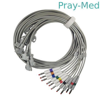 A ligação do cabo 10 do ECG do conector da banana 4,0 prende o revestimento do cinza TPU de 3.6m